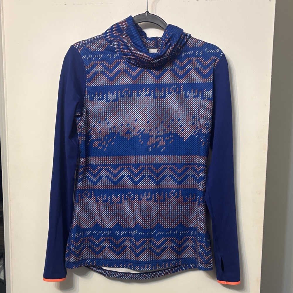 Nike Stylish Blue Patterned Women's Cowl Neck long sleeve shirt Large